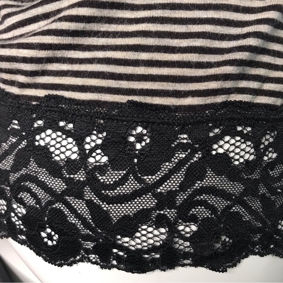MAX STUDIO Black + Grey Stripe Black Lace Cuff + Hem long sleeve knit top SMALL - Picture 8 of 11